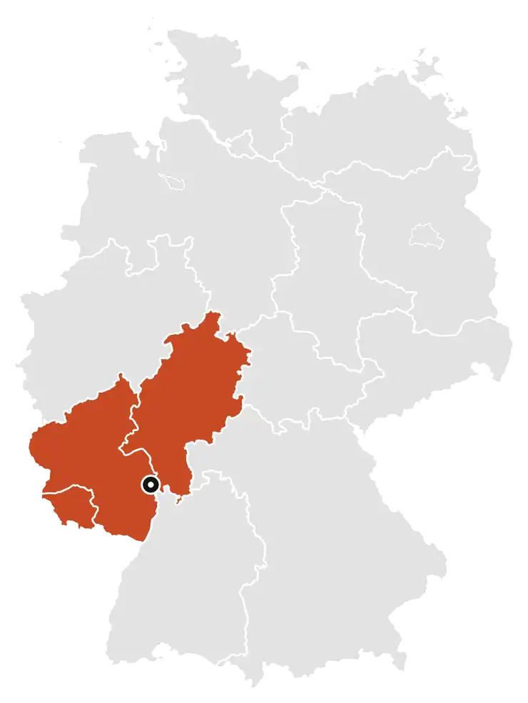 Karte: SD Maschinenhandel in Worms ist Schwamborn-Stützpunkthändler für Hessen, Rheinland-Pfalz und das Saarland