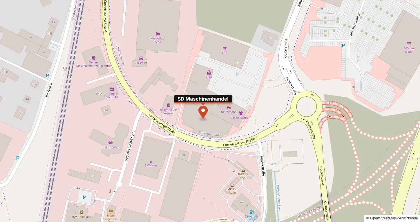 Karte: SD Maschinenhandel, Cornelius-Heyl-Straße 61, 67547 Worms – Route in Google Maps öffnen